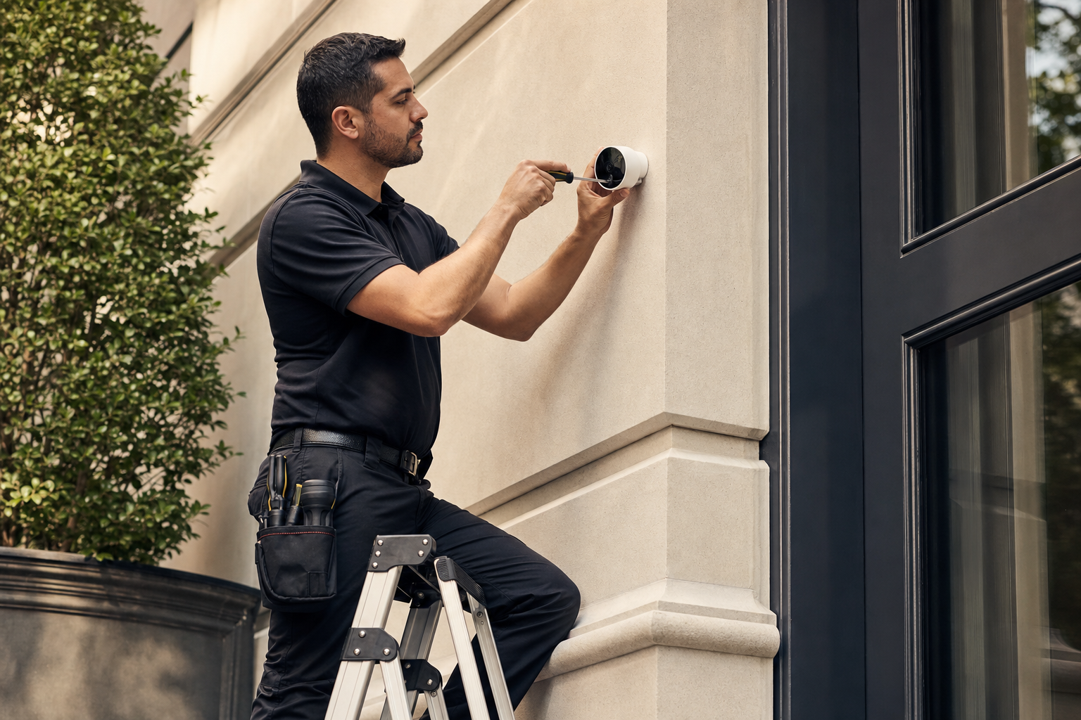 PSI technician installing a wireless alarm system